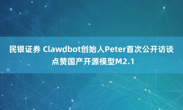 民银证券 Clawdbot创始人Peter首次公开访谈 点赞国产开源模型M2.1