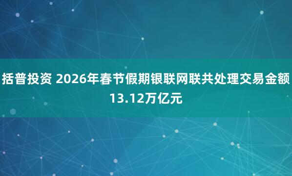 括普投资 2026年春节假期银联网联共处理交易金额13.12万亿元